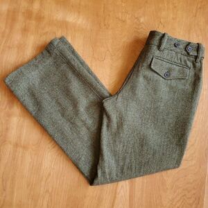 Vintage Herringbone Trousers Size 6 (32x31) Green Brown Wool Blend Pants Y2K 00s